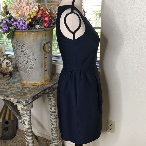 J. Crew Deep Navy Fit and Flare Preppy Dark Academia Dress Size 0 - Picture 3 of 12